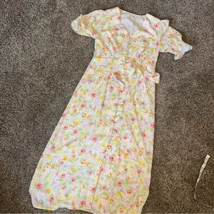 Simple Retro Womens Kora Floral Maxi Dress With Faux Pearl Buttons Sz Small